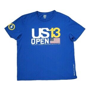 Polo Ralph Lauren US Open 13 Size XL Custom Fit Mens Blue Double Side T-Shirt
